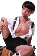 close-up of realistic male doll’s abs and chest