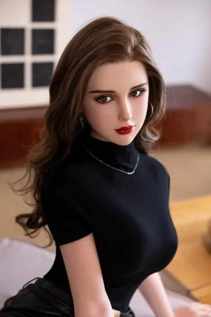 Popular sex doll Janet with realistic TPE skin and stylish black outfit