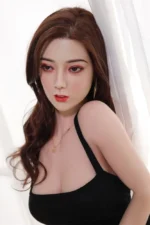 custom sex doll lana asian style in deep slit gown standing near window
