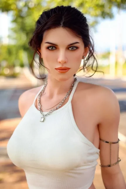 smart sex doll with automated functions in white crop top
